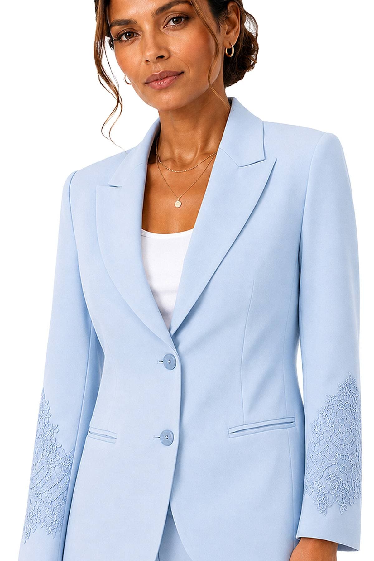Baby Blue Crepe Lace Detail 2-Piece Pant Suit | Women's - 395.00 - Alternative view 5
