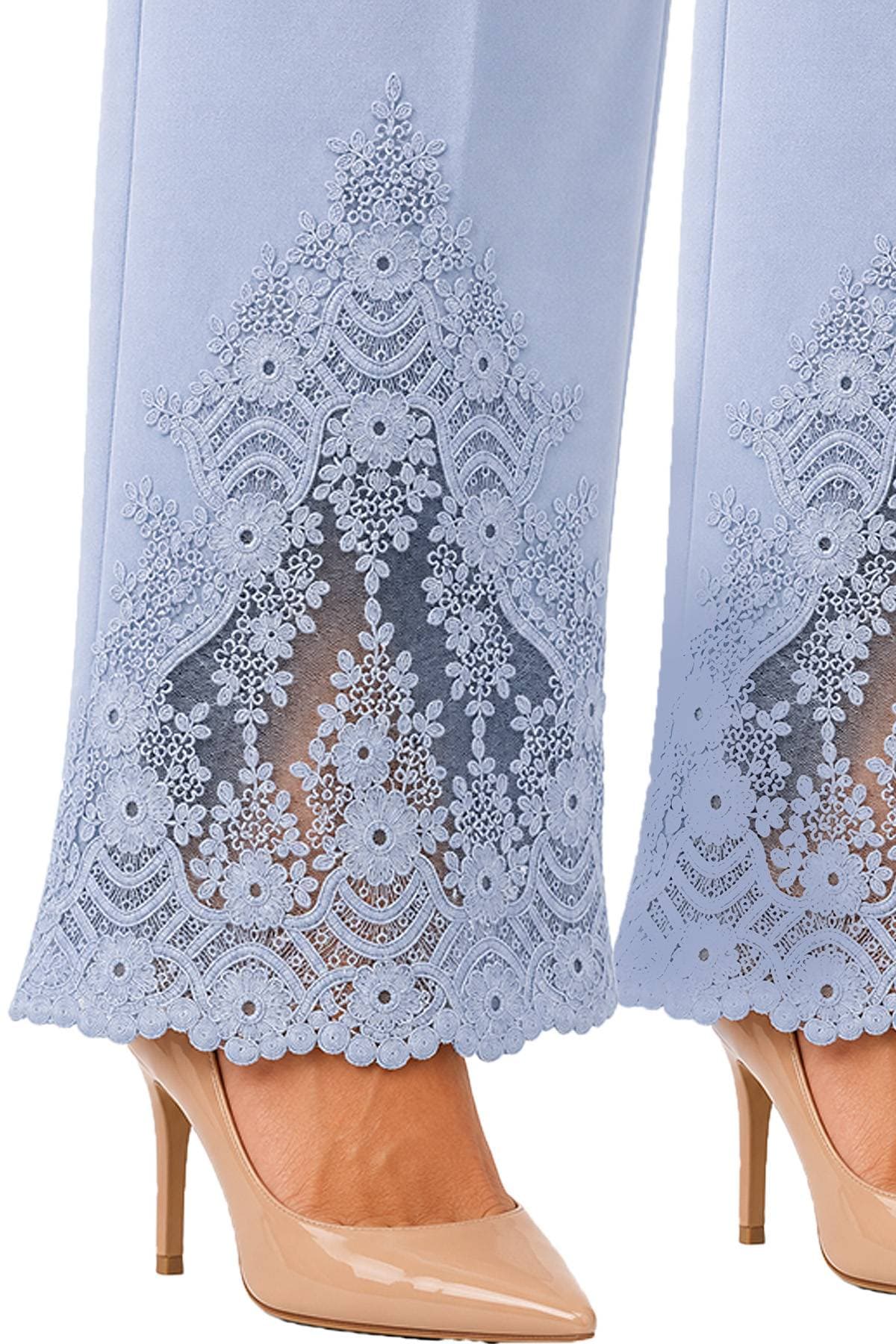 Baby Blue Crepe Lace Detail 2-Piece Pant Suit | Women's - 395.00 - Alternative view 4
