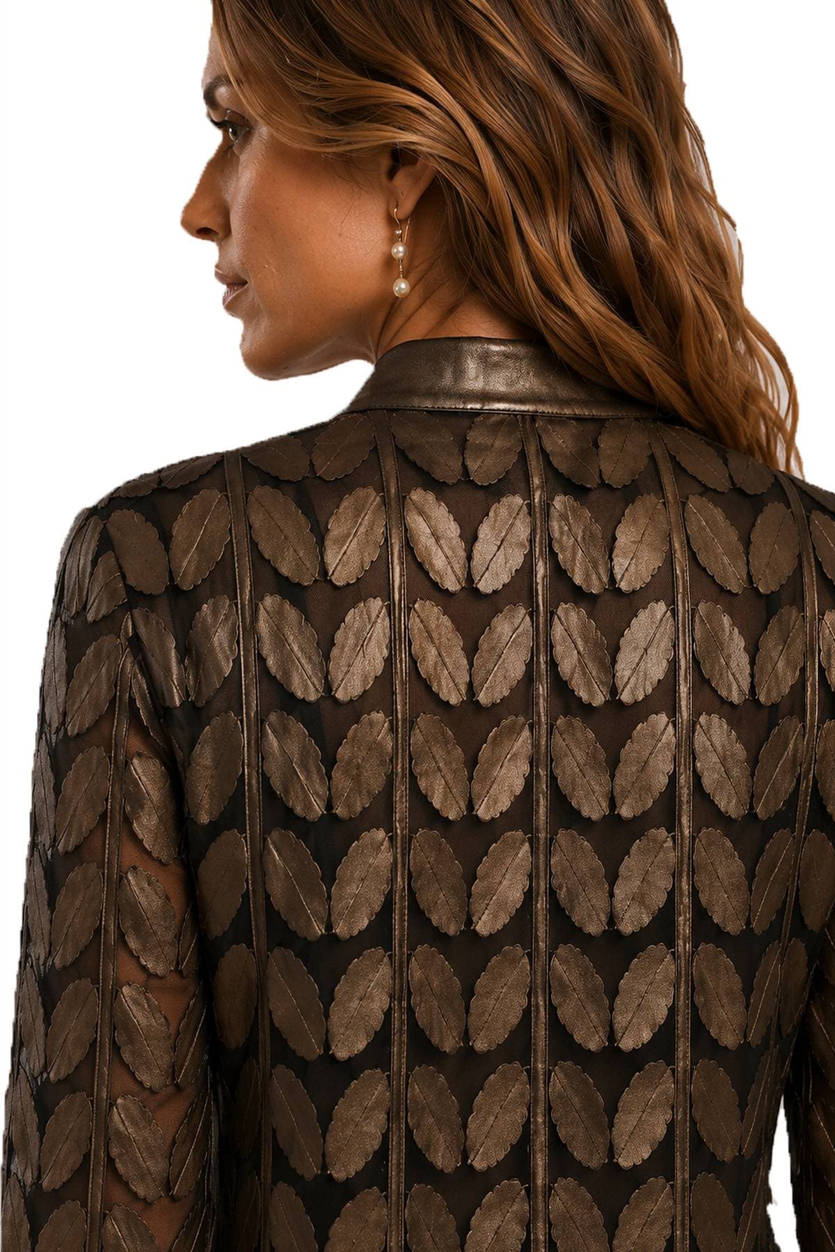 Bronze Brown Leather Leaf Jacket | Women's - 495.00 - Alternative view 5