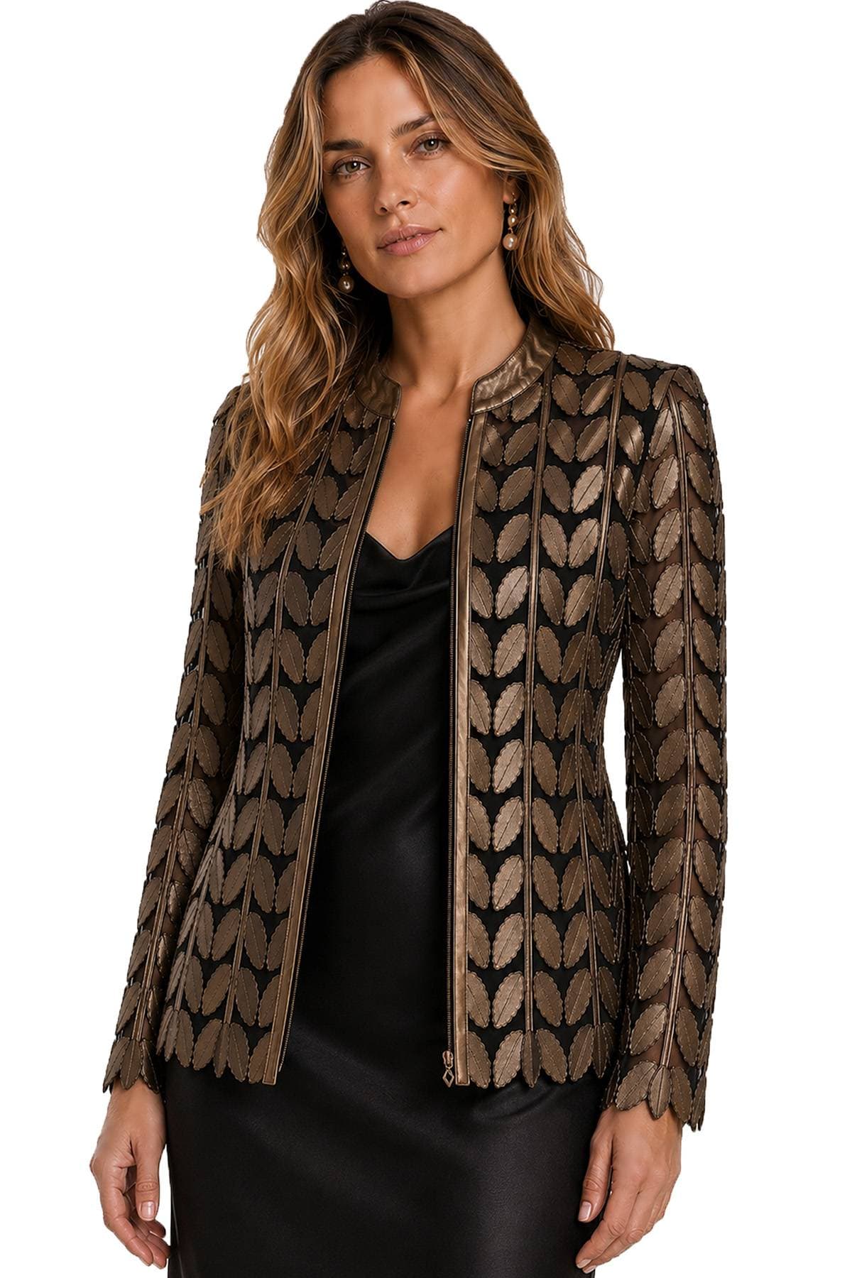 Bronze Brown Leather Leaf Jacket | Women's - 495.00 - Main product view