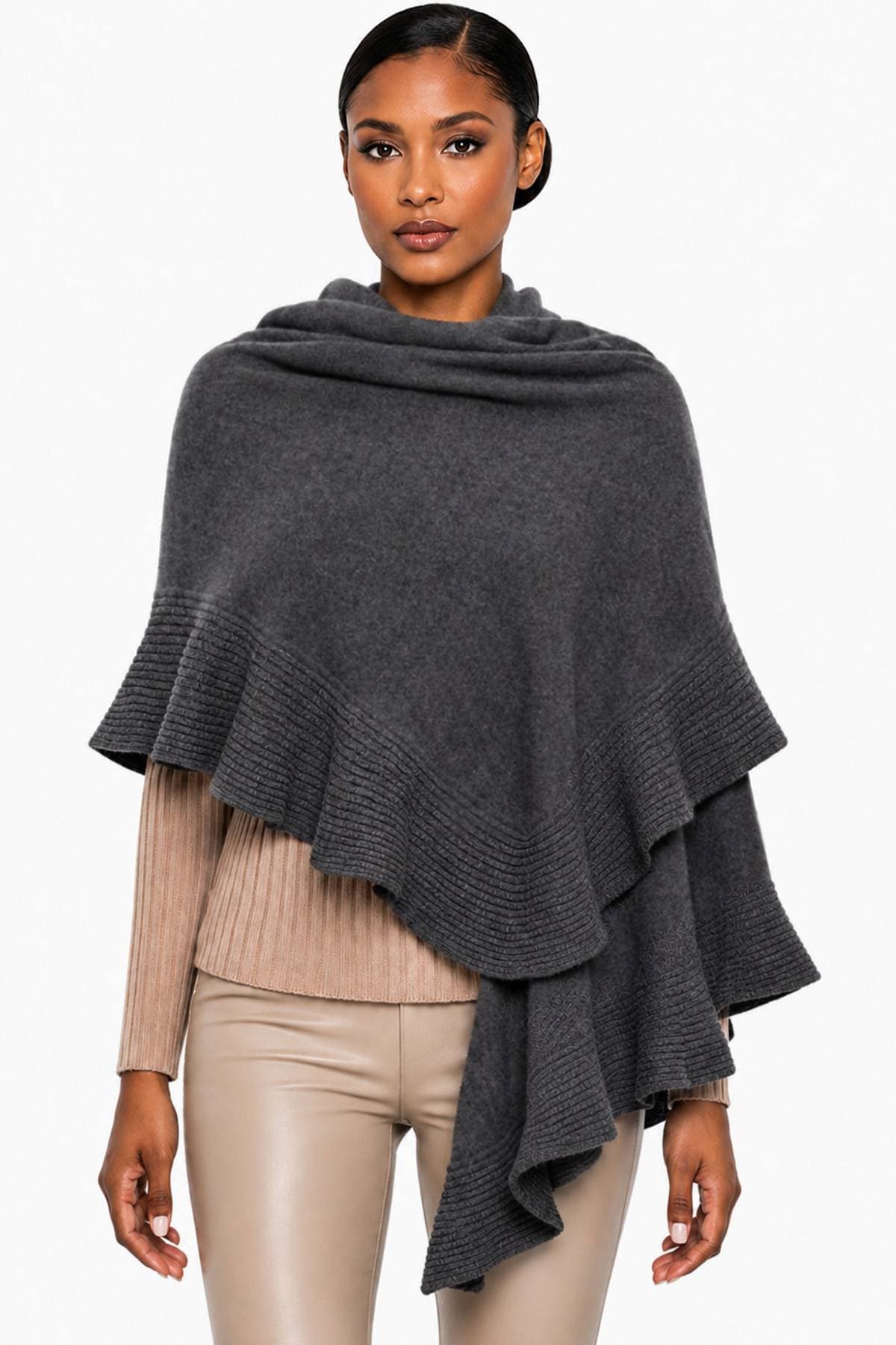 Charcoal 100% Cashmere Italian Ruffle Shawl | Women's - 595.00 - Main product view