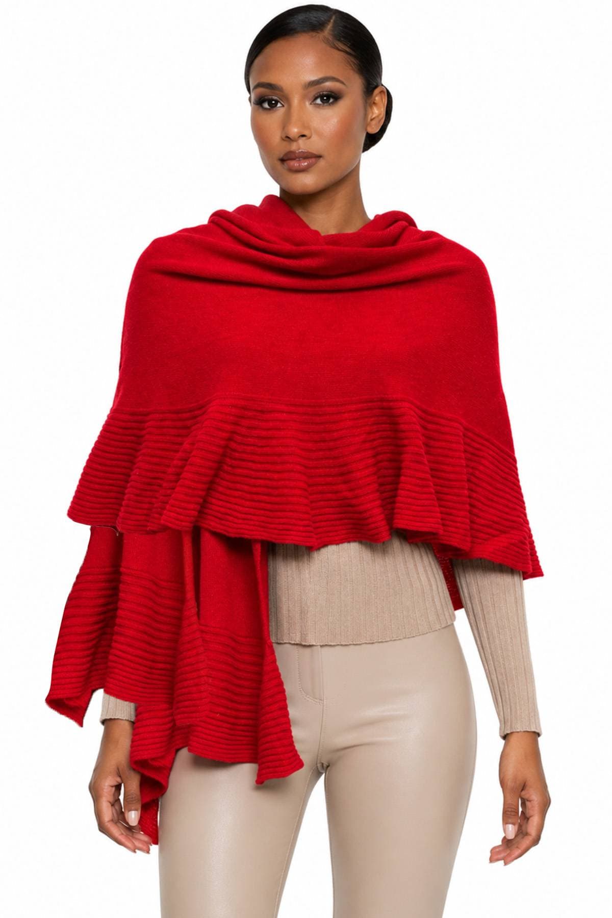 Red 100% Cashmere Italian Ruffle Shawl | Women's - 595.00 - Main product view