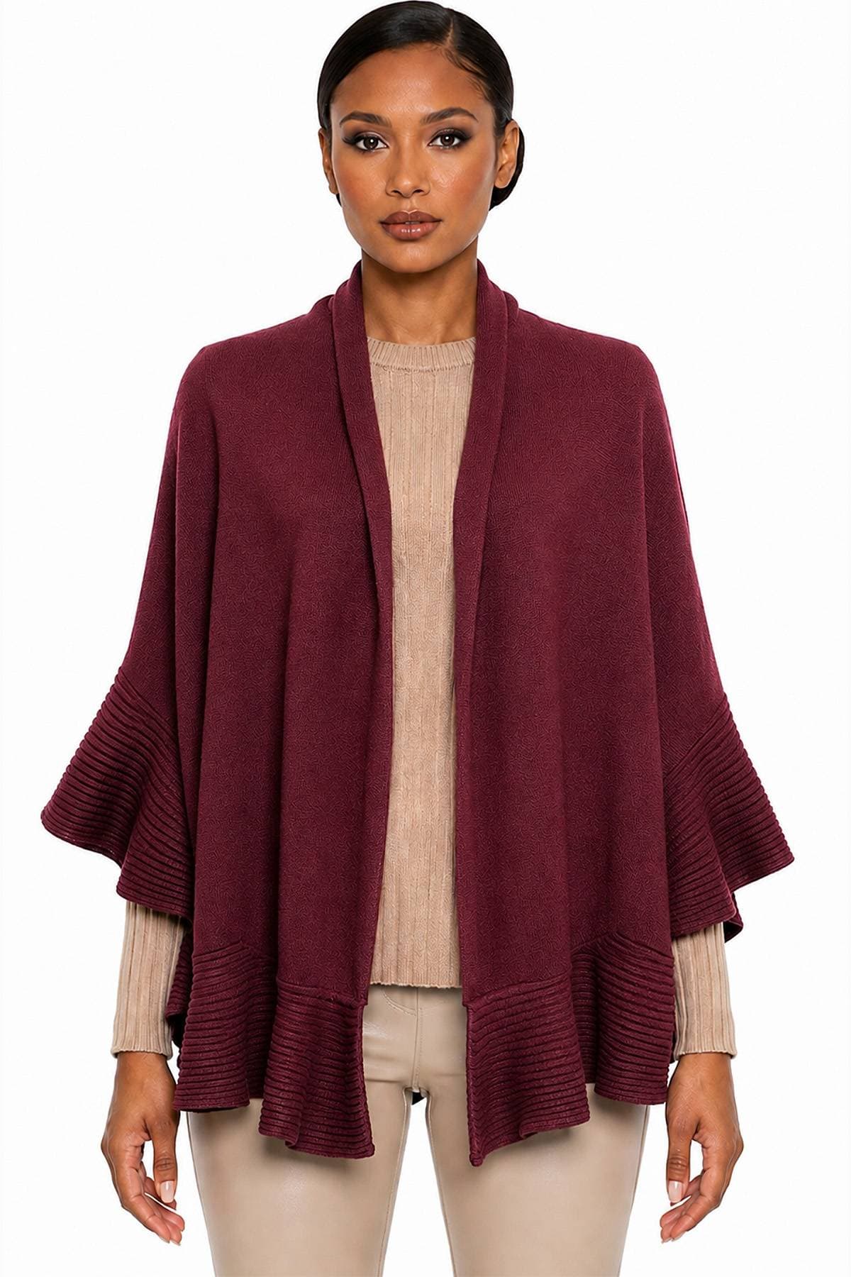 Burgundy 100% Cashmere Italian Ruffle Shawl | Women's - 565.00 - Alternative view 4