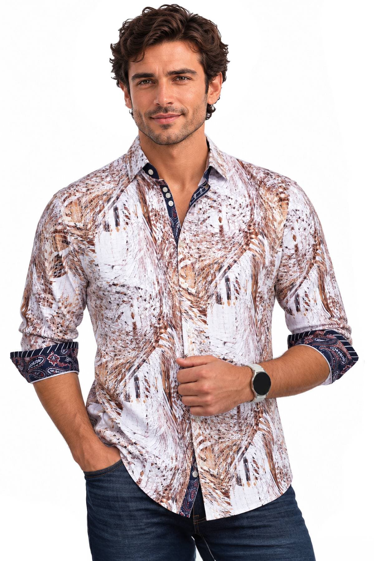 Printed Stretch Cotton Statement Shirt | Men's - 225.00 - Main product view