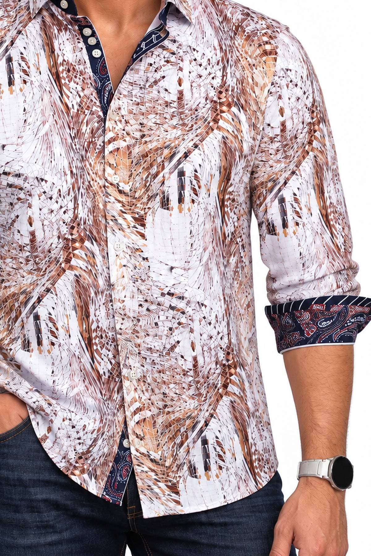 Printed Stretch Cotton Statement Shirt | Men's - 225.00 - Alternative view 3