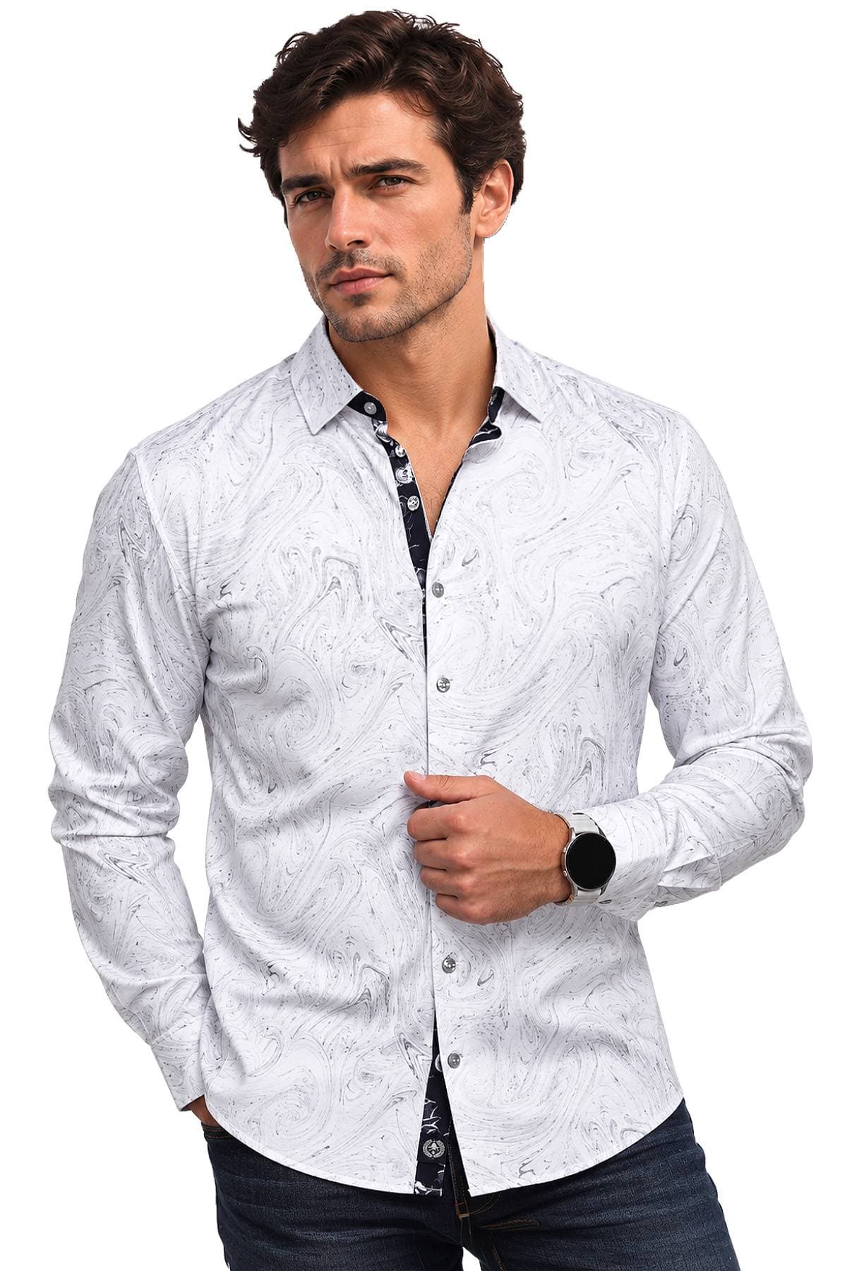 Marble White 360° Stretch Cotton Shirt | Men's - 225.00 - Main product view