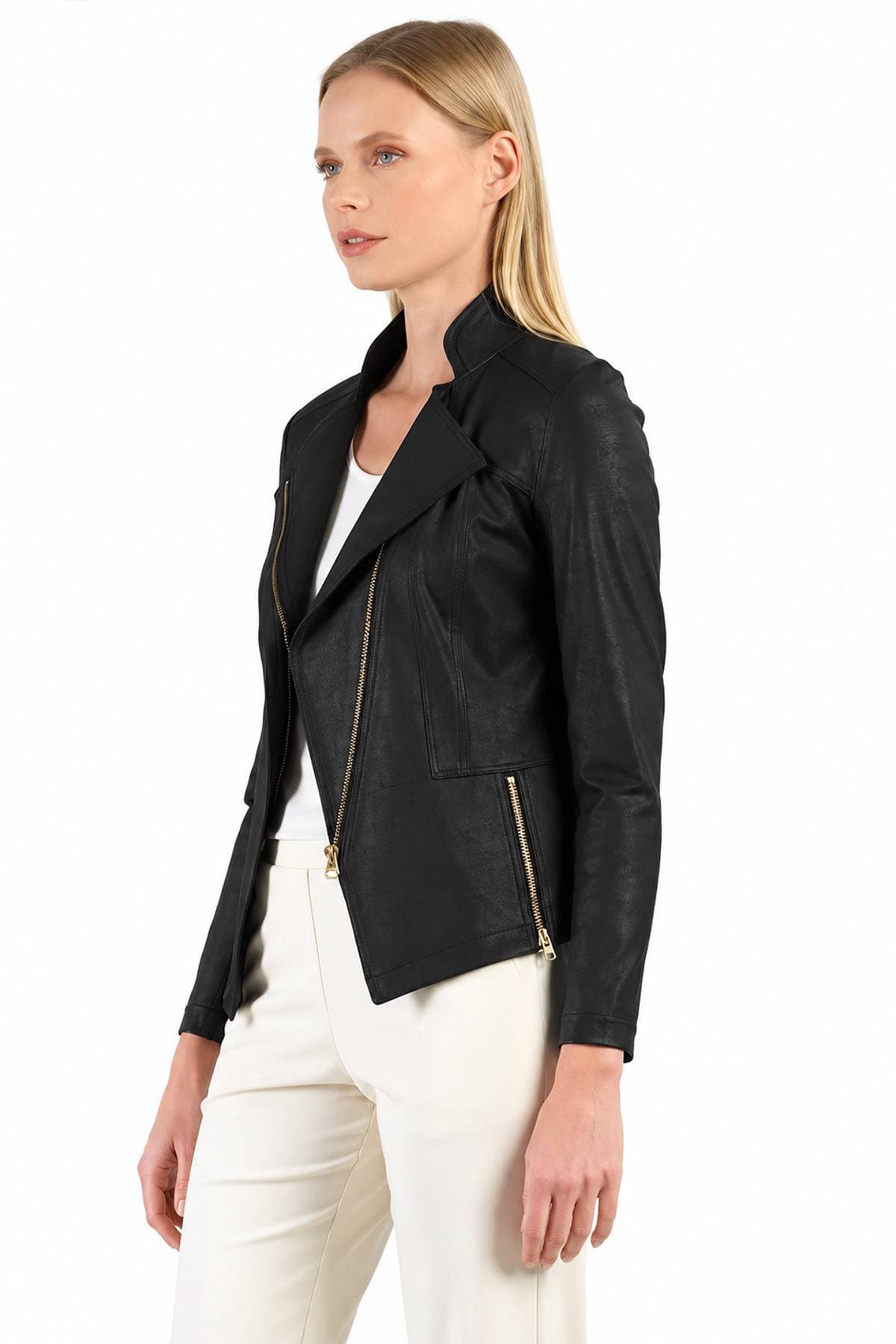 Black Liquid Leather Vegan Moto Jacket | Women's - 275.00 - Alternative view 3