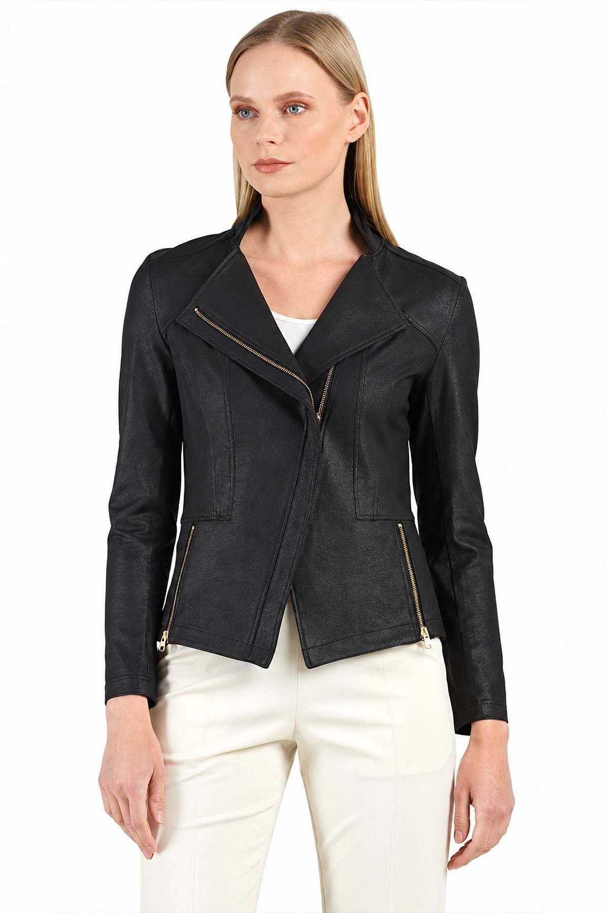 Black Liquid Leather Vegan Moto Jacket | Women's - 275.00 - Main product view