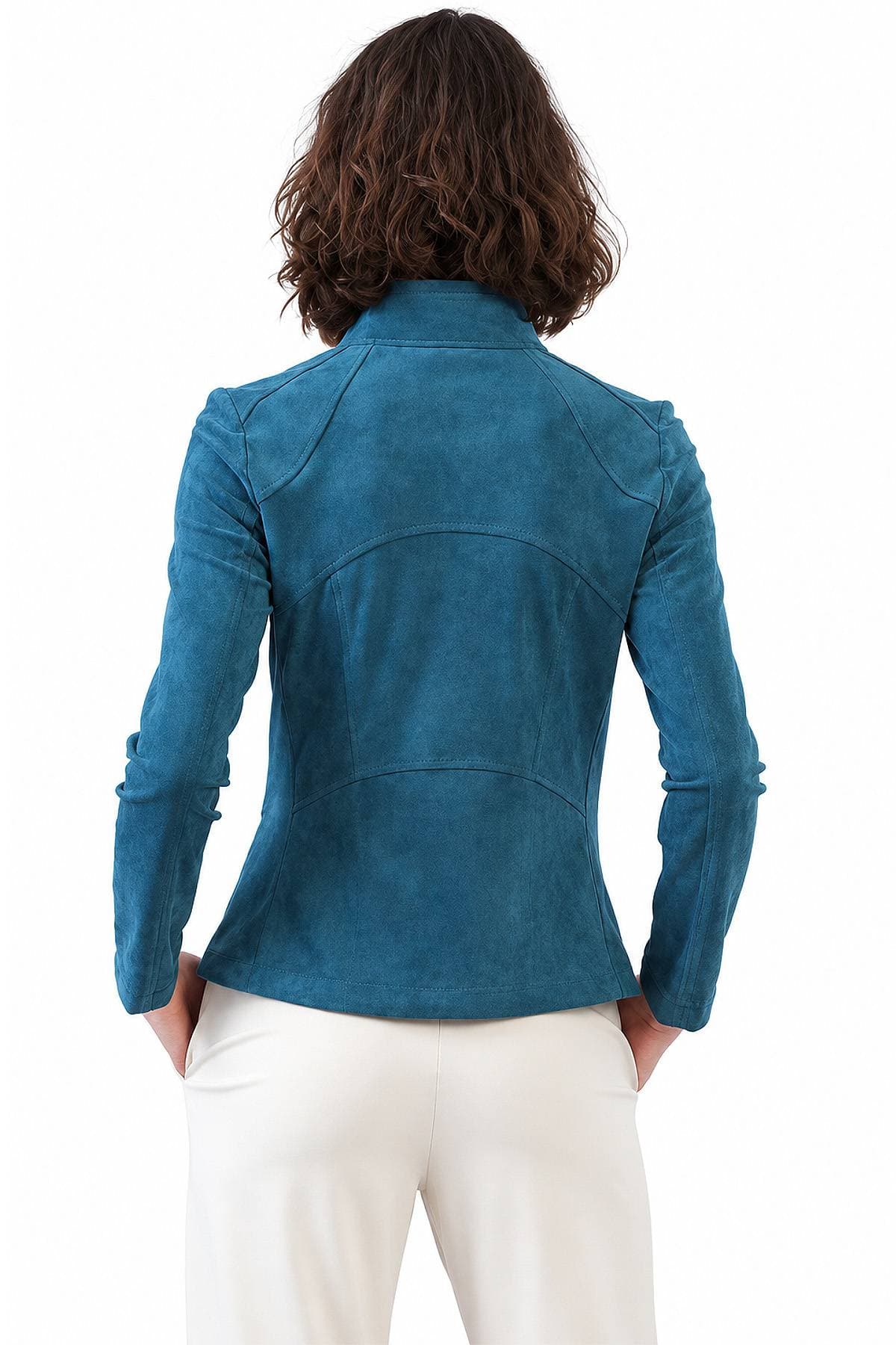 Washed Teal Faux Vegan Suede Moto Jacket | Women's - 285.00 - Alternative view 4