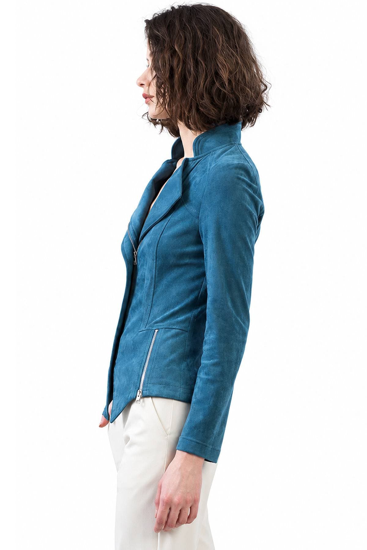 Washed Teal Faux Vegan Suede Moto Jacket | Women's - 285.00 - Alternative view 3