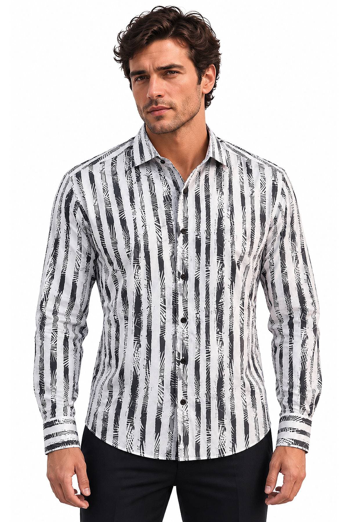 Zebra Stripe Sateen Sport Shirt | Mens - 195.00 - Main product view