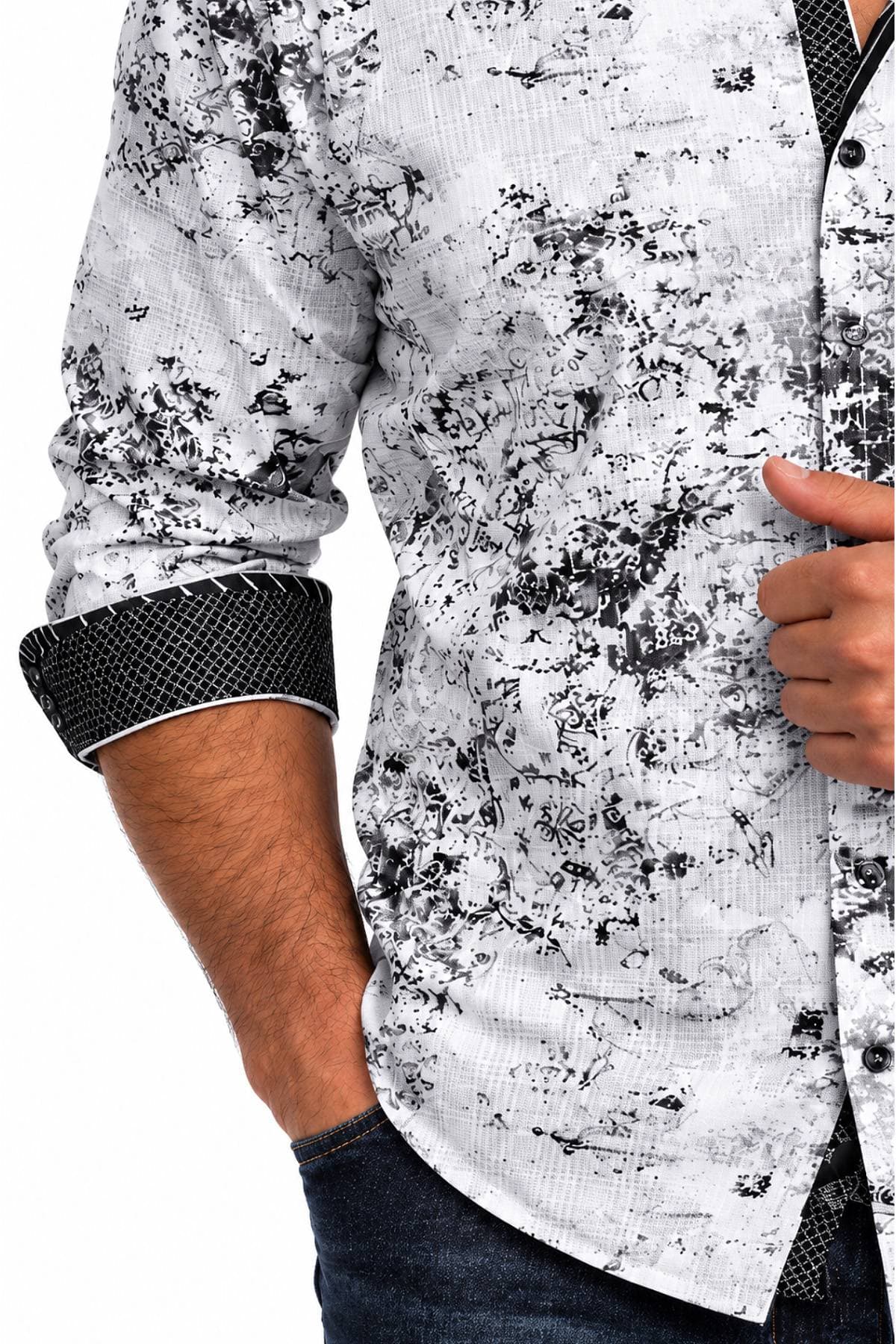 Luxury Black & White Stretch Cotton Shirt | Men's - 195.00 - Alternative view 3