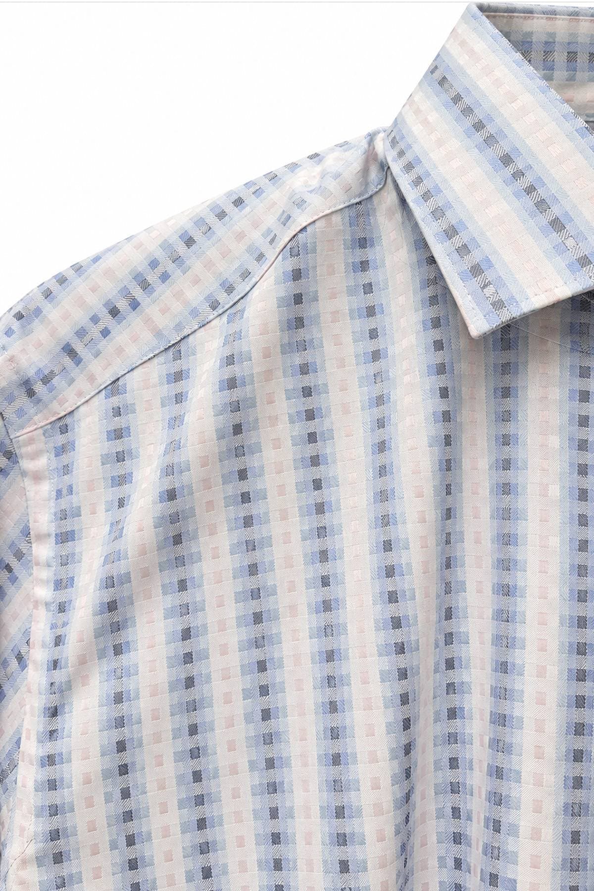 Blue & Tan Jacquard Woven Sport Shirt | Men's - 195.00 - Alternative view 3