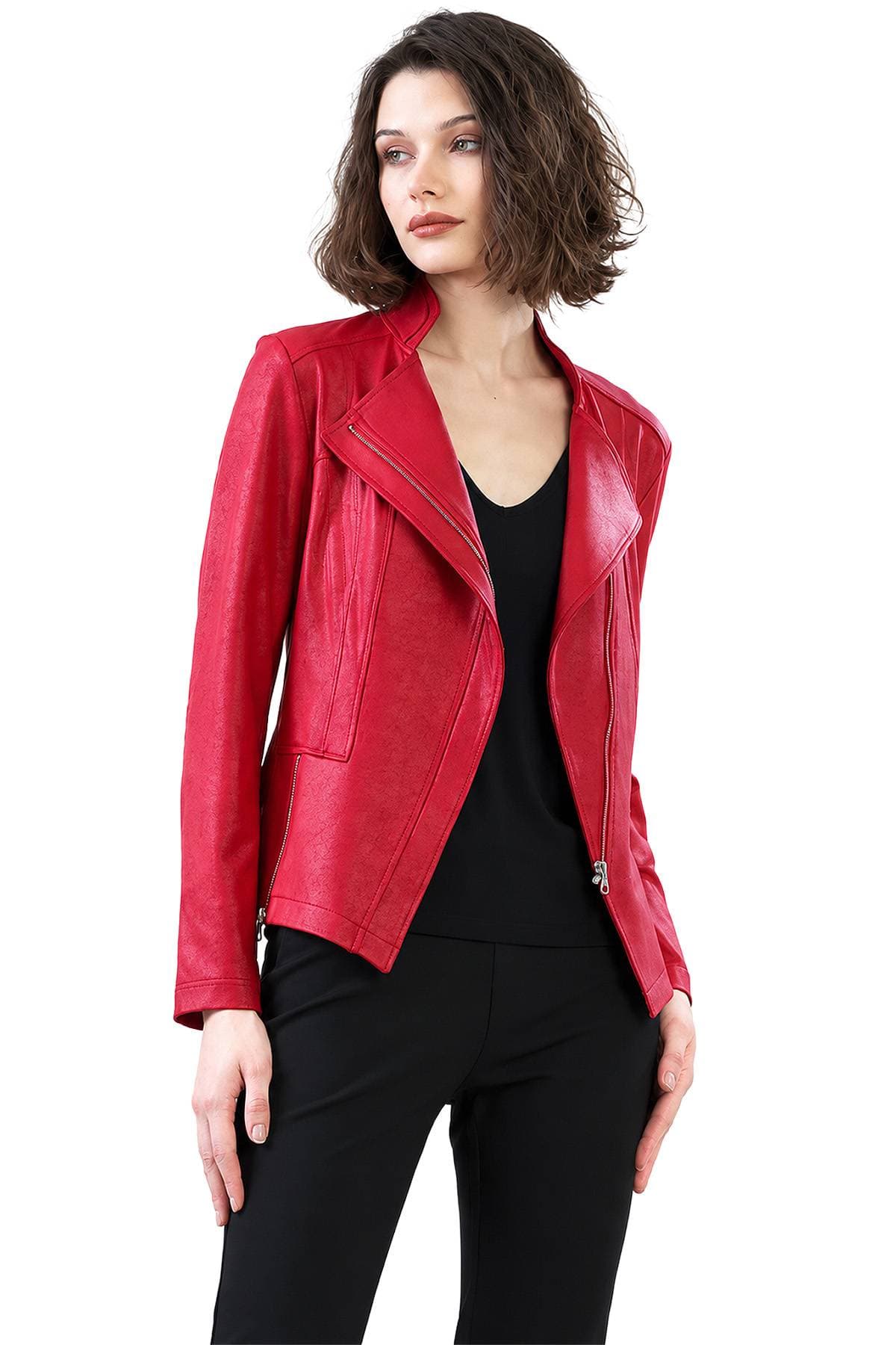 Red Liquid Leather Vegan Moto Jacket | Women's - 275.00 - Alternative view 5