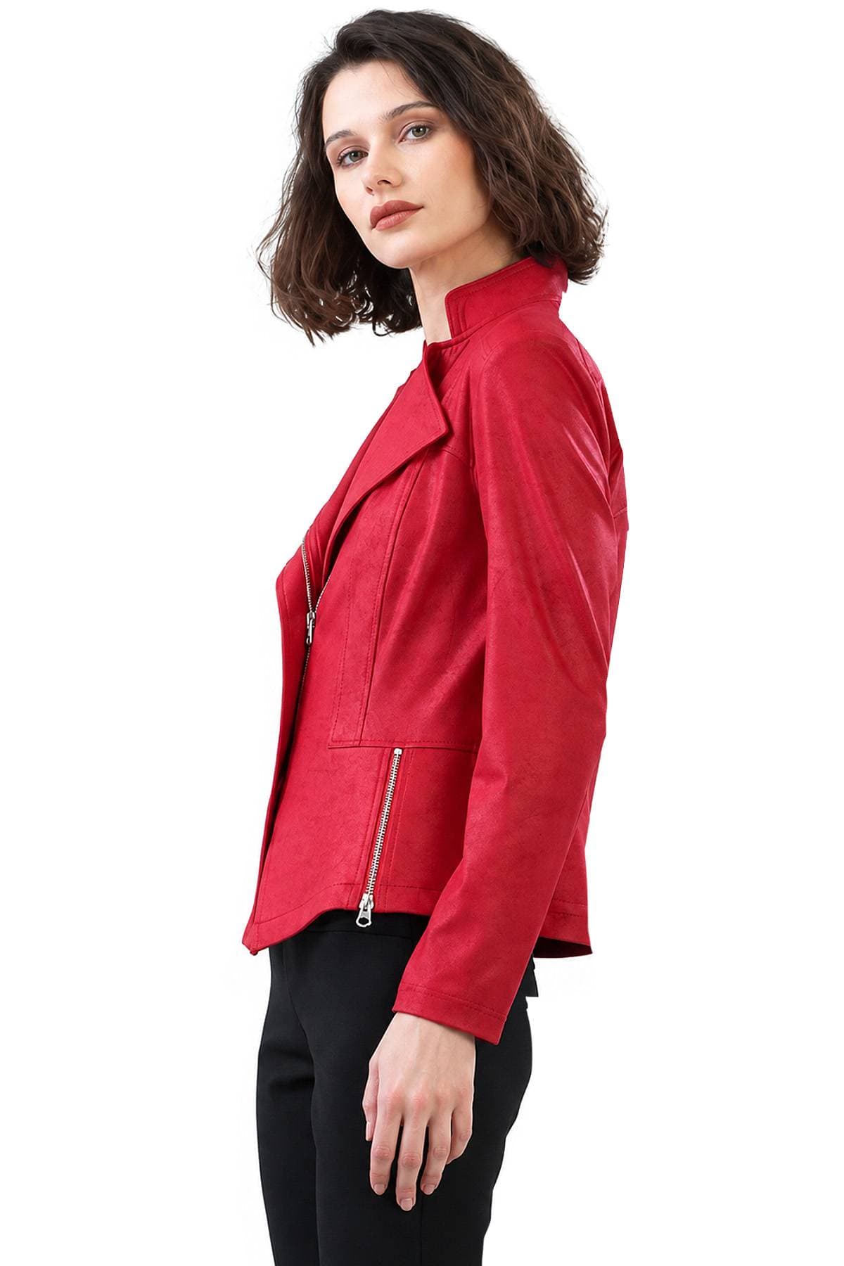 Red Liquid Leather Vegan Moto Jacket | Women's - 275.00 - Alternative view 4