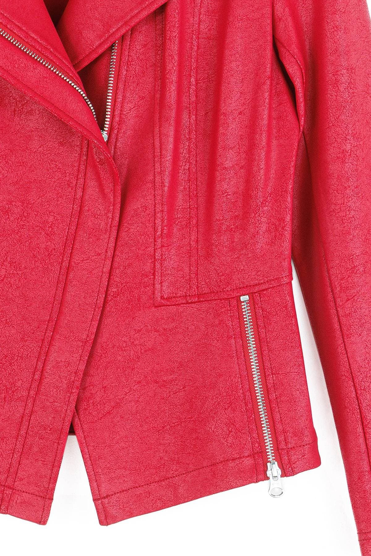 Red Liquid Leather Vegan Moto Jacket | Women's - 275.00 - Alternative view 3