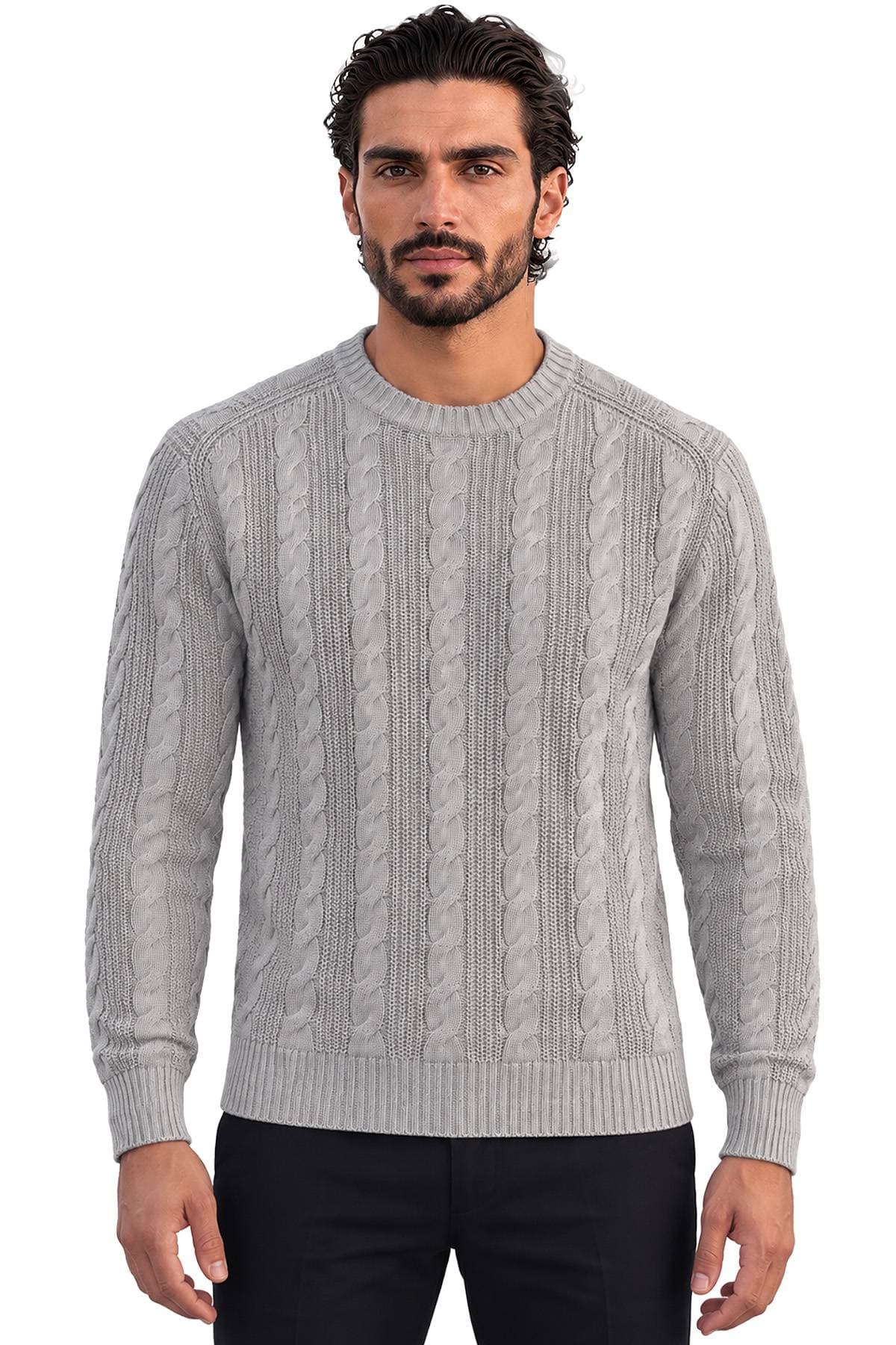 Grey Washed Cable Knit Sweater | Men's - 295.00 - Main product view