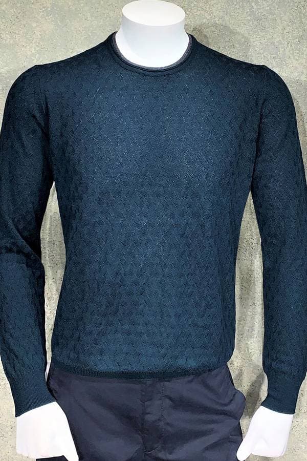 Ferrante Double Crew Neck Sweater in Diamond Jacquard Design
