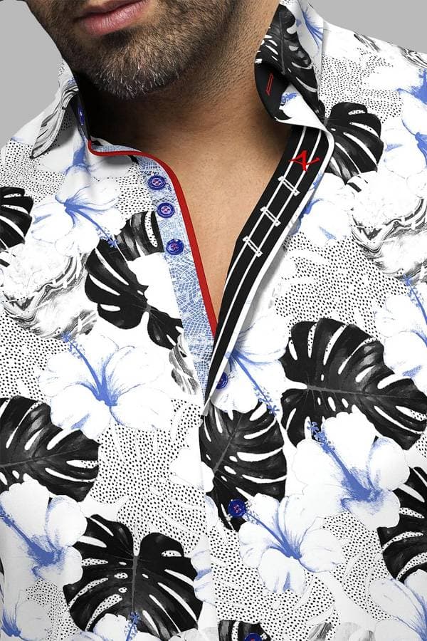 Shirt with Floral and Leaf Print in Satin