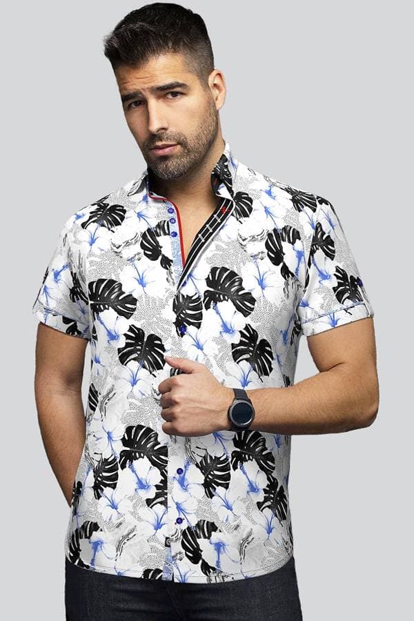 Shirt with Floral and Leaf Print in Satin
