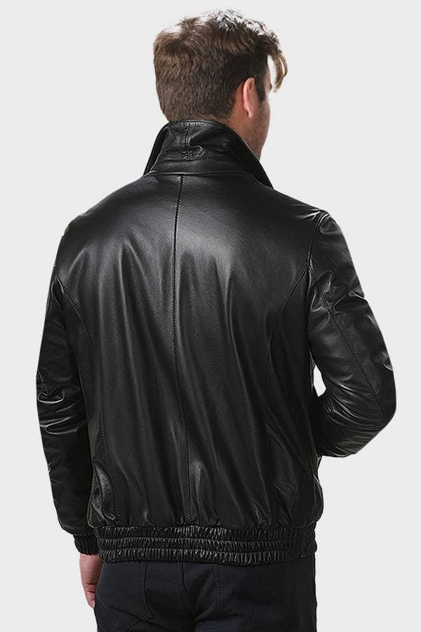 Black Leather Jacket with Croc-Trim Details