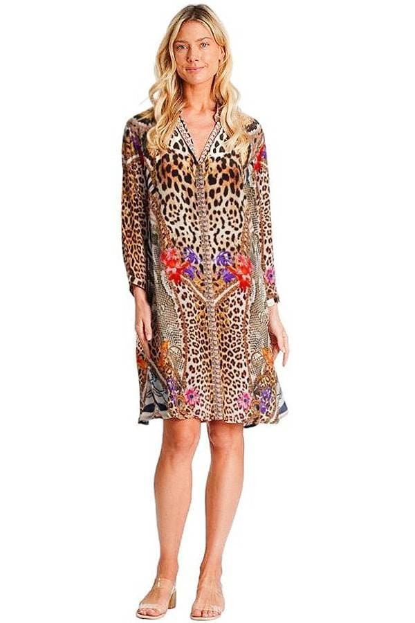 Button Down Animal Print Dress Coverup