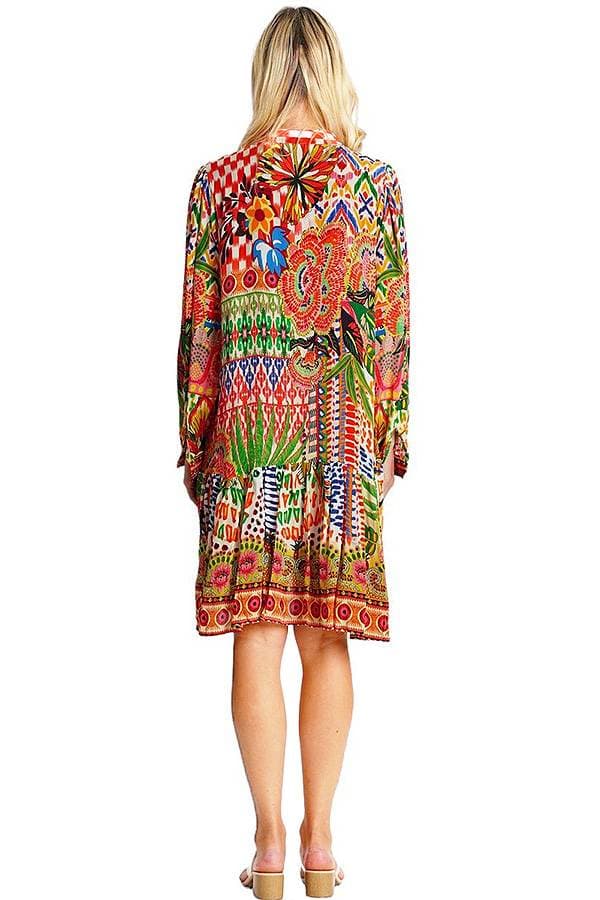 Printed Button Coverup Dress