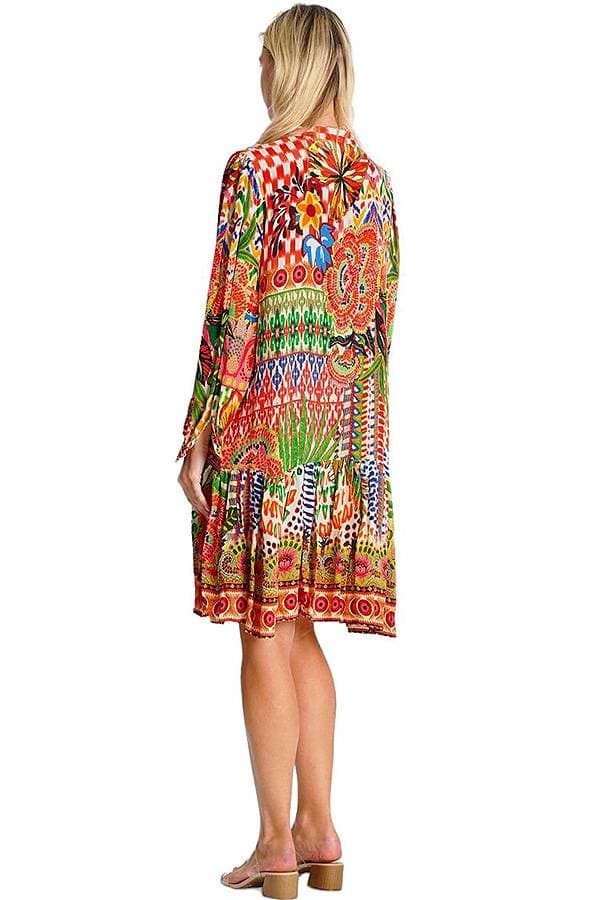 Printed Button Coverup Dress