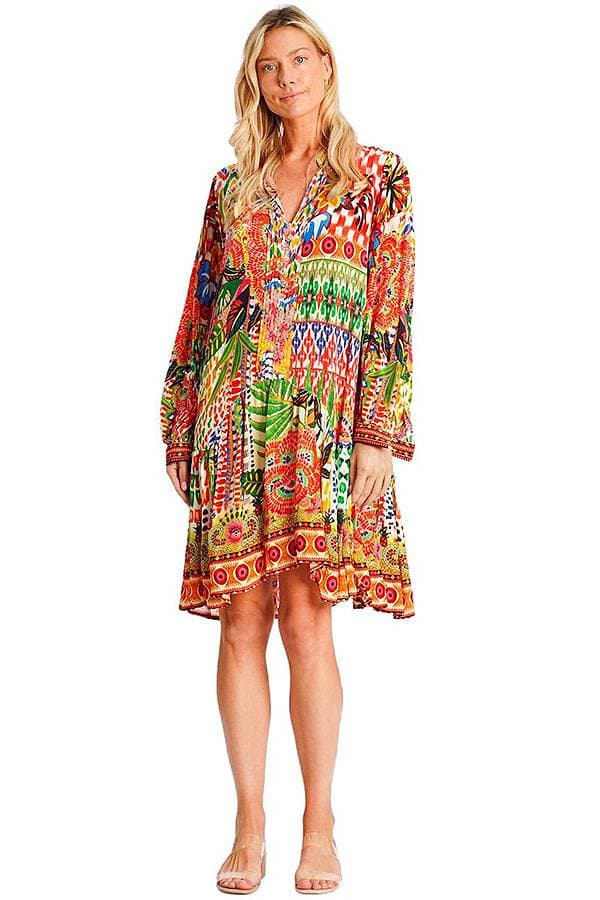 Printed Button Coverup Dress