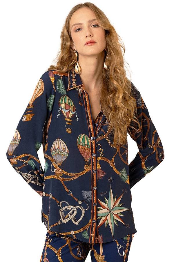 Hale Bob Silk Chain Print Blouse