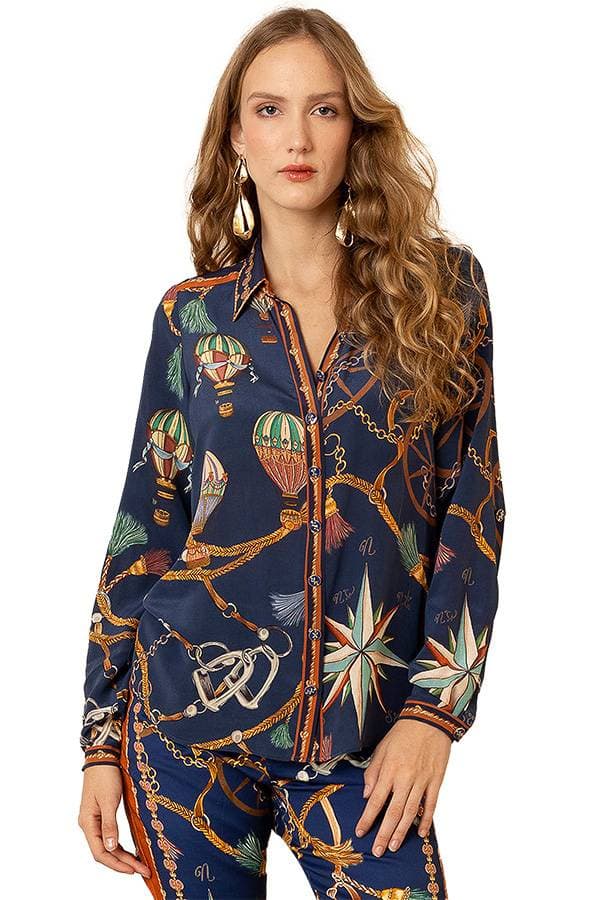 Hale Bob Silk Chain Print Blouse