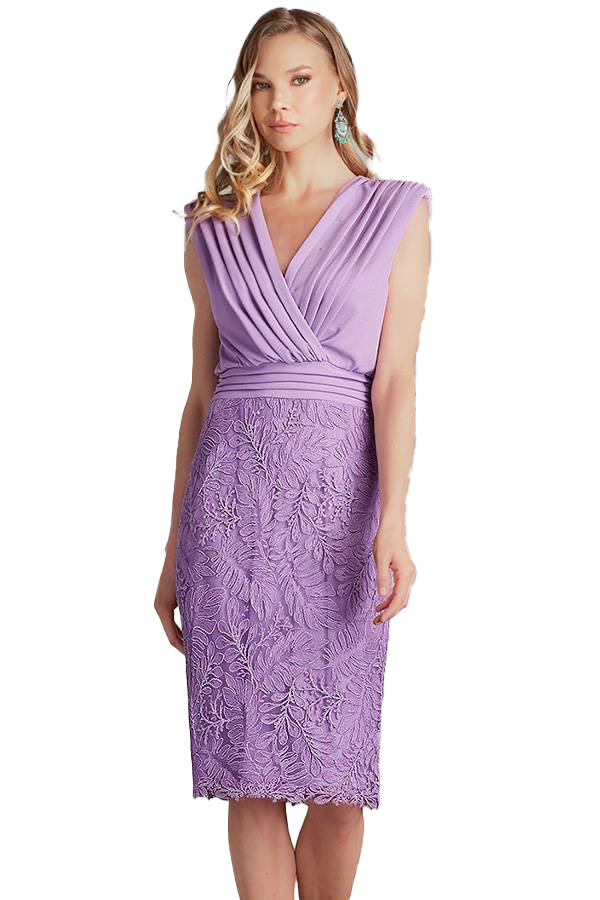 Elegant lilac cocktail dress with sophisticated design, perfect for evening events and special occasions