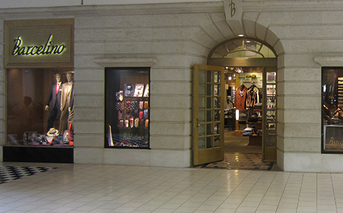Outside of Barcelino Men's store at Hillsdale Mall.