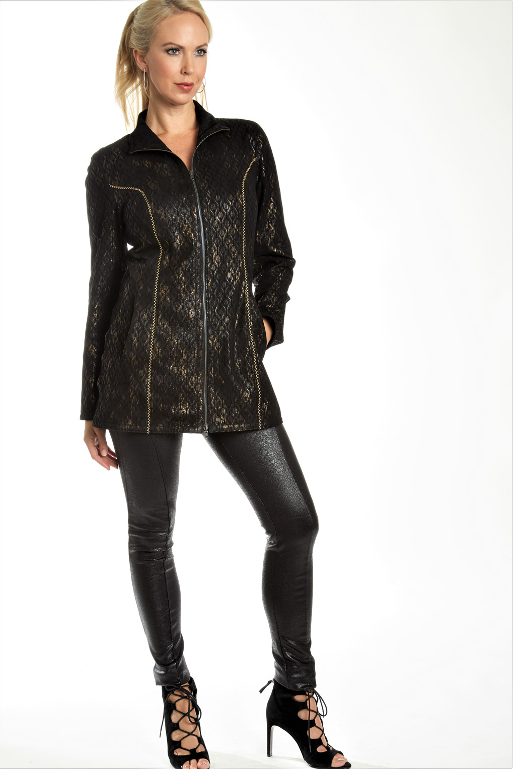 Leather Embossed Print Jacket | Barcelino