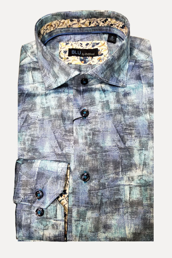 Shirt, 100% Cotton in Geo Abstract Print. Modern Fit. | Barcelino