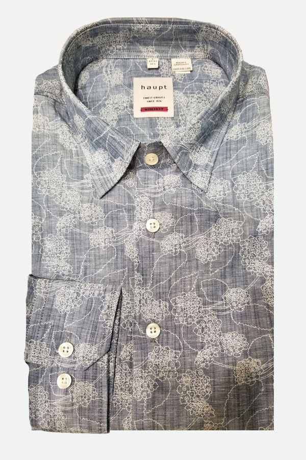 Haupt Shirt in a Hidden Button Down Model, Made of Printed 55% linen ...