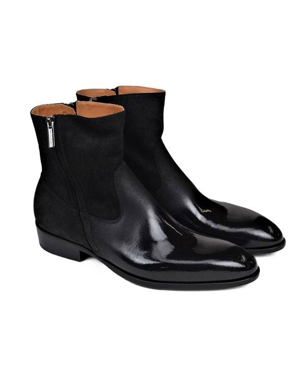 Bruno Magli Italian Boot in Black Patent Suede/Black Patent Leather ...
