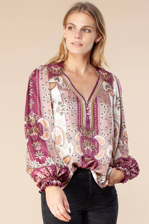 Silk Blouse with Quilted Shoulder Detail - Barcelino